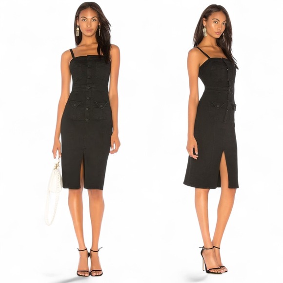 Mother‎ To the Point Dress Womens XS Not Guilty Faded Black Denim Cargo Midi - Picture 1 of 13